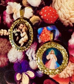 Jesus Divine Mercy & St Joseph Glass Pendant Jewelry Medal