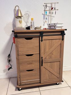 Jacob 3-Drawer Wooden Sliding Barn Door Cabinet, Brown