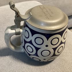 German Beer Mug w pewter lid Maurer Kolonne 1(contact info removed) blue gray design #2380