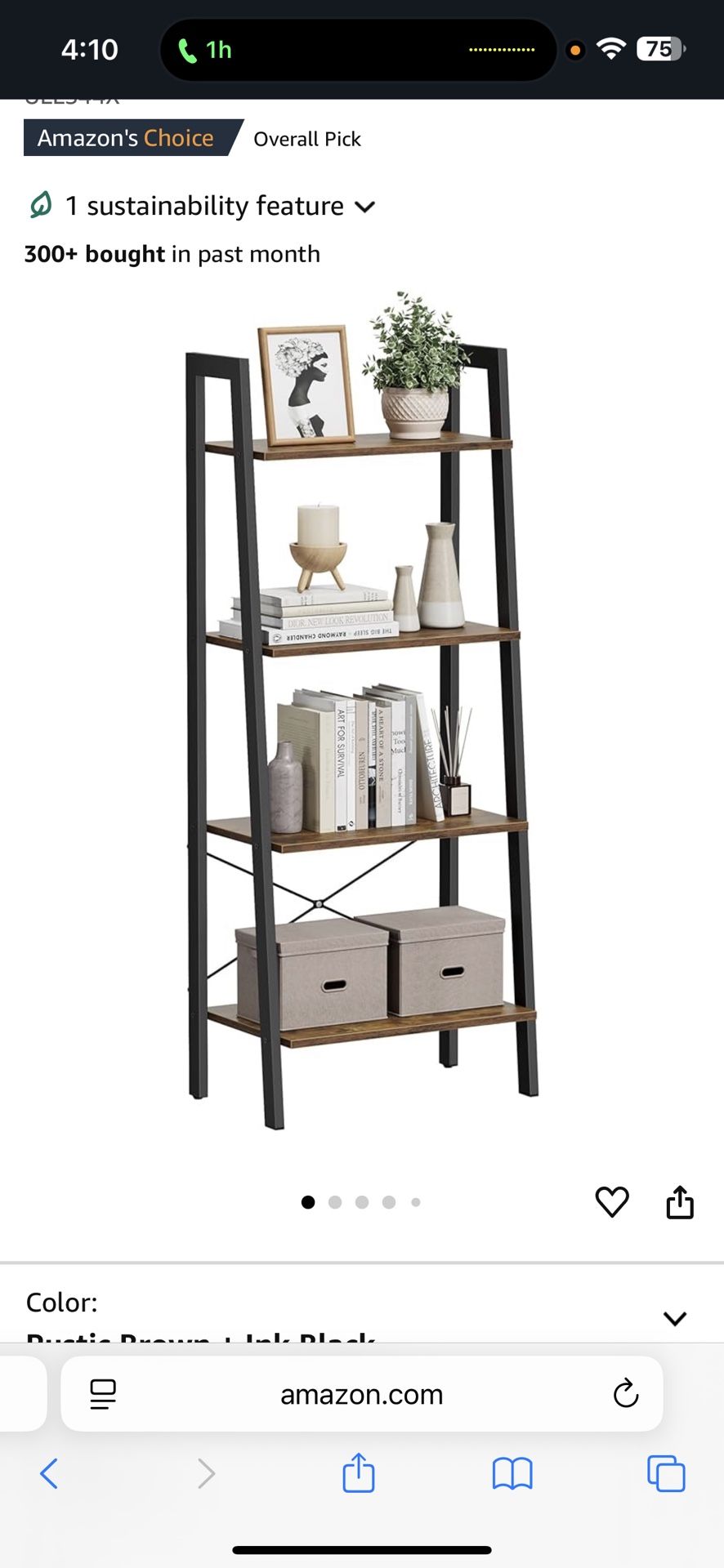 Ladder Shelf, 4-Tier Bookshelf, Storage Rack, Bookcase with Steel Frame