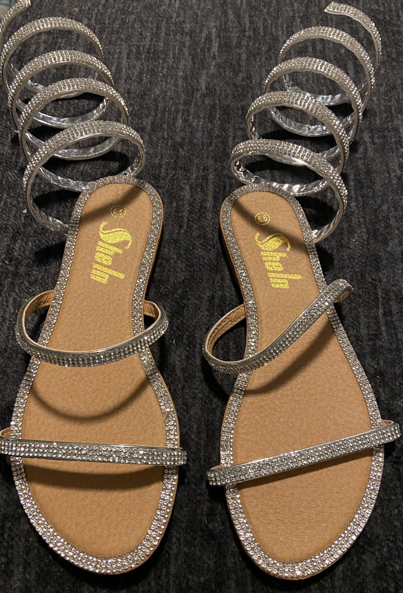 Silver Wrap Around Shoes With Rhinestones