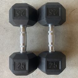 Pair of 25 lbs Rubber Hex Dumbbells (Firm Price)