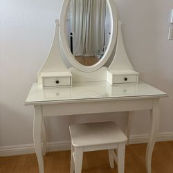 IKEA HEMNES Vanity Makeup table Desk with mirror with drawers stool, white