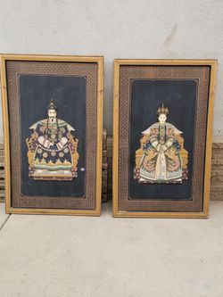 Emporer and Empress carved hardstone Art