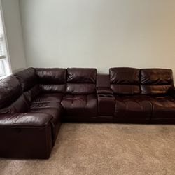 Dark Brown Faux Leather Reclining Sectional 