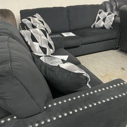 Black Studded Sofa Love Set