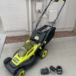 RYOBI ONE+ HP 18V Brushless 16 in. Cordless Battery Walk Behind Push Lawn Mower with (1) 4.0 Ah Batteries and (1) Charger