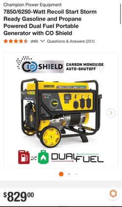 Champion Power Equipment 7850/6250-Watt Recoil Start Gasoline and Propane Powered Dual Fuel Portable