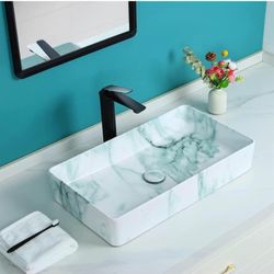 Davivy 23.6"' x 13.3" Large Nordic Marbling Rectangle Vessel Sink with Pop Up Drain, Bathroom Vessel