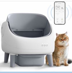 Spacious Open-Top Smart Litter Station for Multiple Cats, Featuring Real-Time App Tracking and Enhanced Sensor Protection." open box