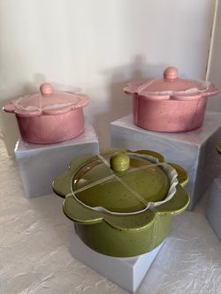 Bake 350 degrees /Containers dishwasher/microwave safe size 7”round by 3”tall  set of 4