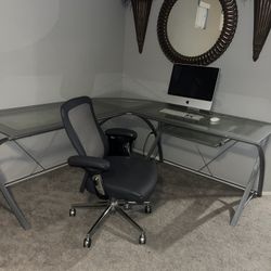 Glass L Shape Corner Desk 