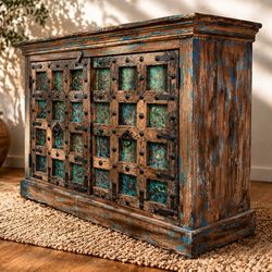 Rare Vintage Imported hand-carved wood sideboard cabinet / credenza / console table