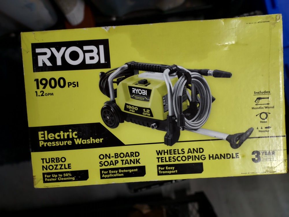 RYOBI 1900 PSI 1.2 GPM Electric Pressure Washer. 