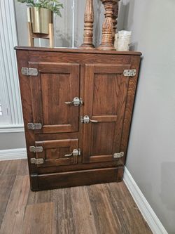 Farmhouse Antique Kitchen Pantry Oak Ice Box Refrigerator Montgomery Ward Full Size
 Restored Wood