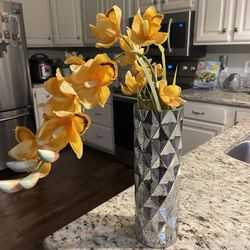 Silver Vase With Yellow Flower Arrangement
