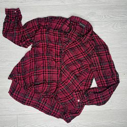 Rock And Republic Red Silver And Black Plaid Shirt Size Medium