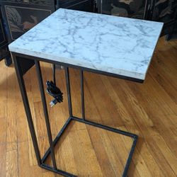 Marble Side Table with Built-in Outlet