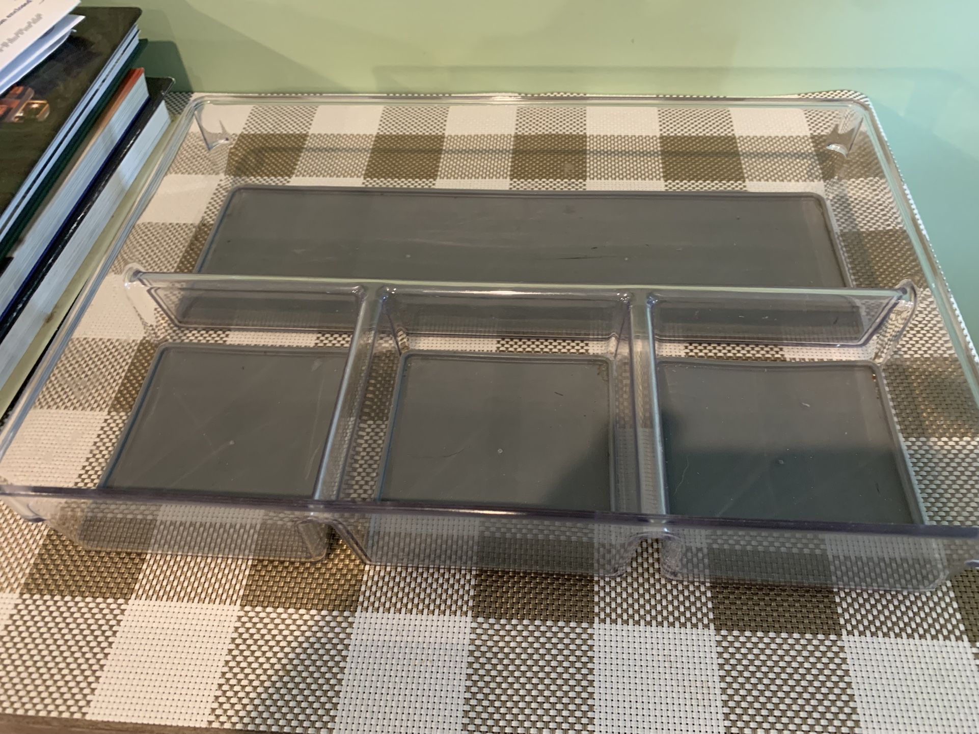 Clear Plastic Organization Tray W/ Non Slip Bottoms In 4 Deep Areas
