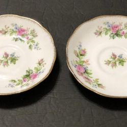 2 Roslyn China Moss Rose Saucers (no cups included)