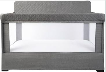 Baby Delight Lunaire Full Size Crib, Charcoal Tweed Airy Mesh Walls for Air Flow & Visibility, Tool Free Assembly Baby Bed, Breathable Mesh Baby Crib