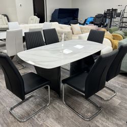 Modern Stylish Sintered Stone Dining Table with 6 Chairs