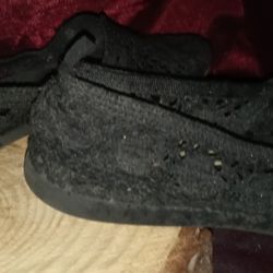 Faded Glory  Black Lace Flats Slip On Round Toe Shoes Women Size 4