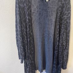 Style & Co Cheetah long Cardigan open front Sweater gray 2xl