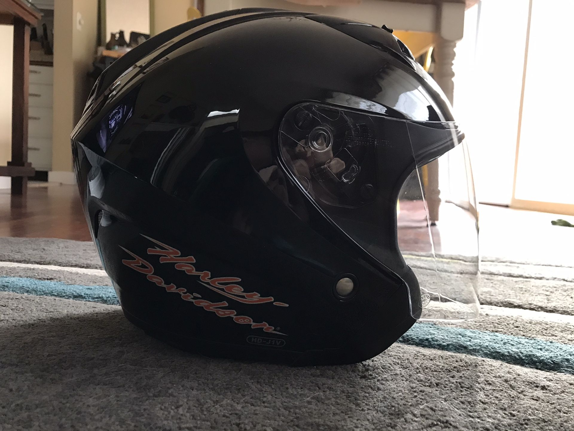 Harley Davidson Motorcycle Half Helmet with visor.