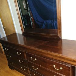 Large Cherry Colored Dresser With Mirror