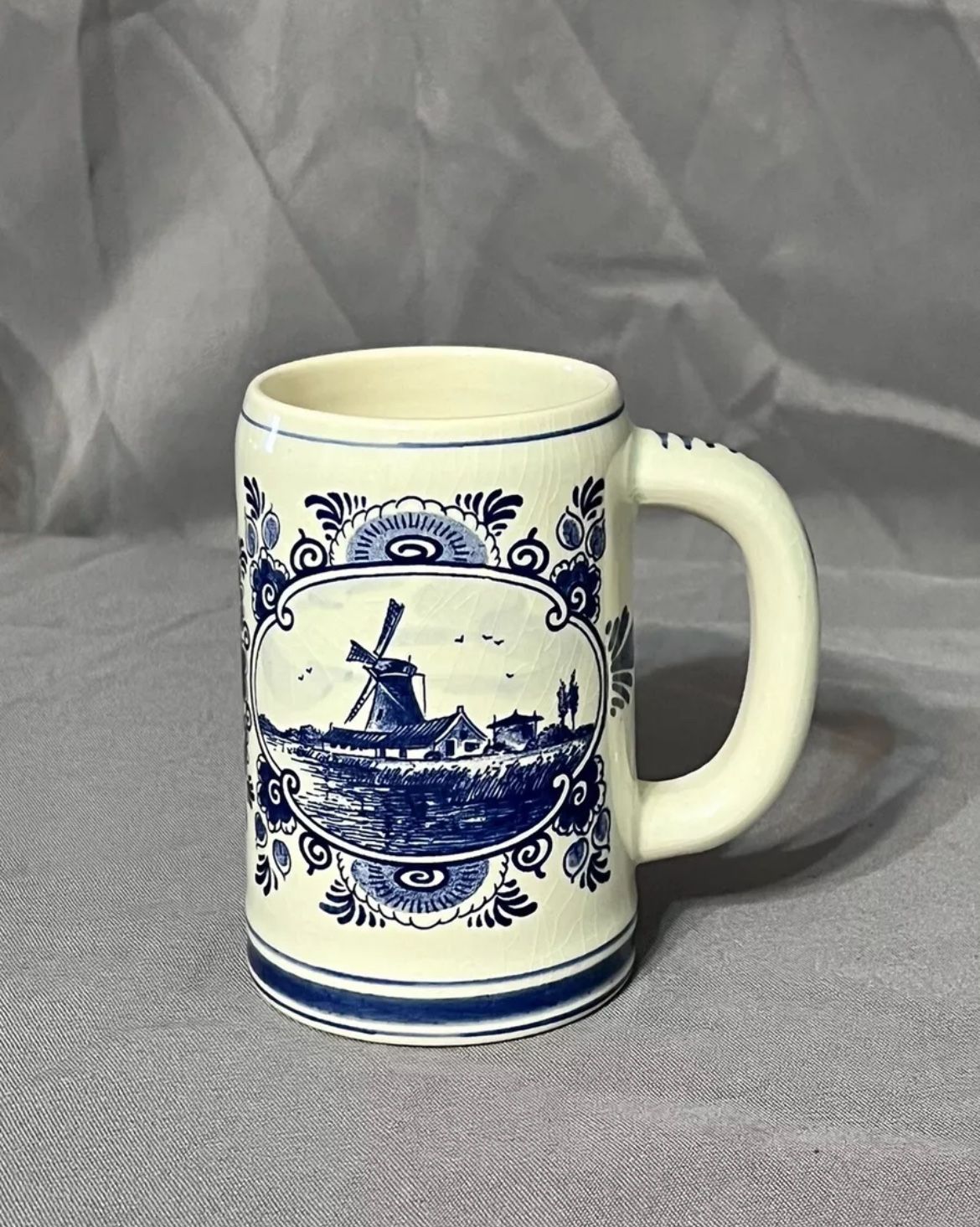 Hand-painted Delft Blue Sailing Ship & Windmill Holland Beer Mug