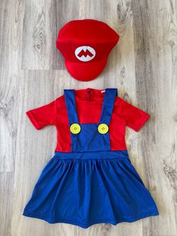 Mario Costume Dress with Hat – Toddler Size Small (3–4T)