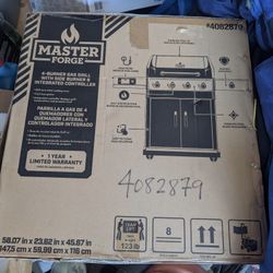 Master Forge Silver and Black/Stainless Steel and Powder Coated 4 -Burner Liquid Propane Gas Grill 1 -Side Burner Model #GBC22483L $398 plus tax at Lo