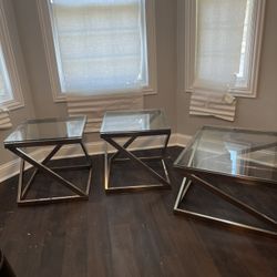 Glass Coffee Table With 2 End Tables