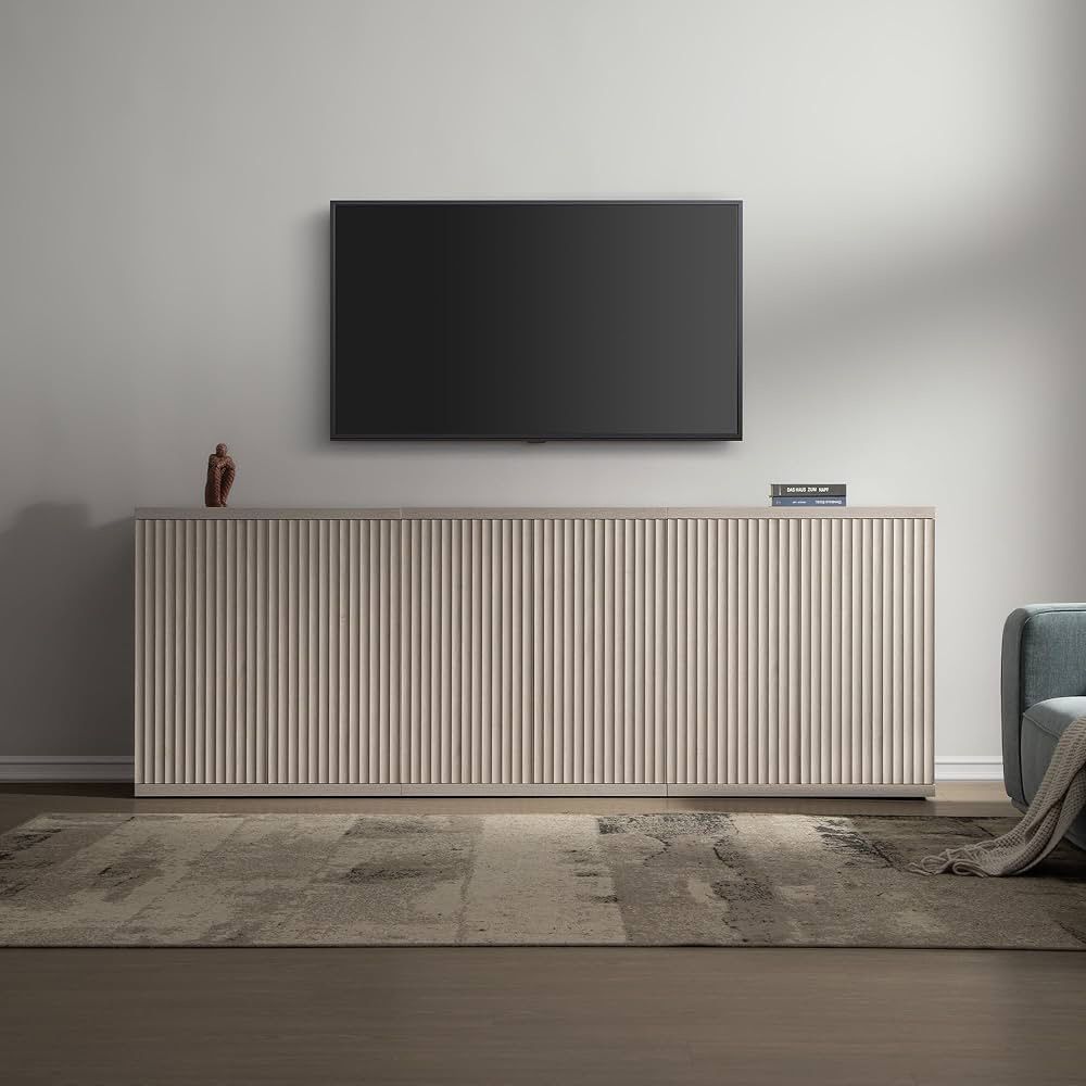 3pcs Buffet Cabinet with Storage Accent Sideboard Modern Credenza with Doors & Shelves Fluted Media Console Mid Century Coffee Bar Table for Living Ro