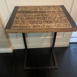 Wood and Black Metal Laptop Table With Shelf