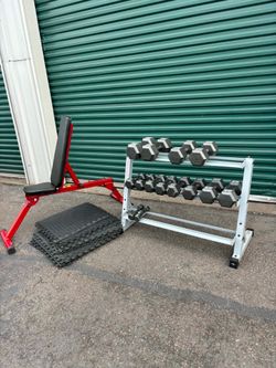 Gym Bench Dumbbells Rack Mats