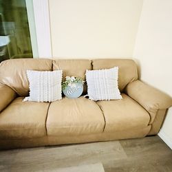 Tan Leather Couch, Sofa, Real Leather Lounge Chair Loveseat, Chairs, 7 Feet Long