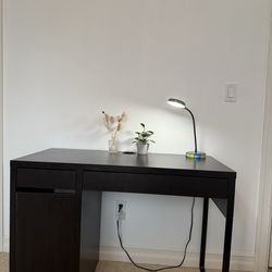 Black Office Desk and Lamp