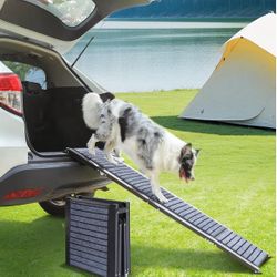 LEQSS Folding Dog Ramp For Cars Tracks SUVs Portable Pet Ramp For Large Dogs Cat Dog Ramp For Bed Dog Stairs For Car Dog Steps For Car Folds In Four-F