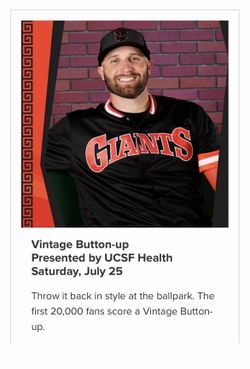 San Francisco Giants Vintage Button-Up SGA 7/25 NEW XL