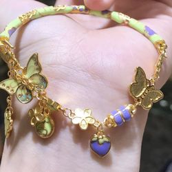 18K Gold Enameled Butterfly Bracelet, Au750, 100% 18K Gold,