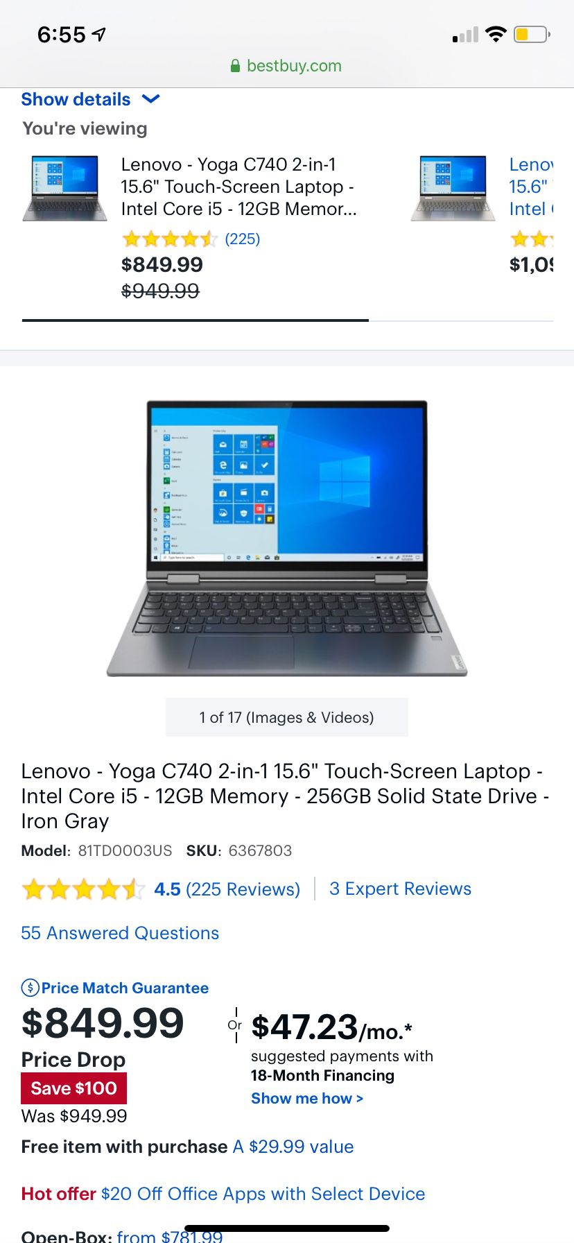 Lenovo Yoga C740 2 in 1 - 15.6 Touch Screen