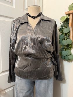 Lane Bryant : Metallic Wrap Blouse Long Sleeve