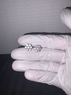 Moissanite Cluster Stud Earrings Silver