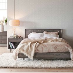 Crate & Barrel Tate Stone Queen Wood Bed Frame