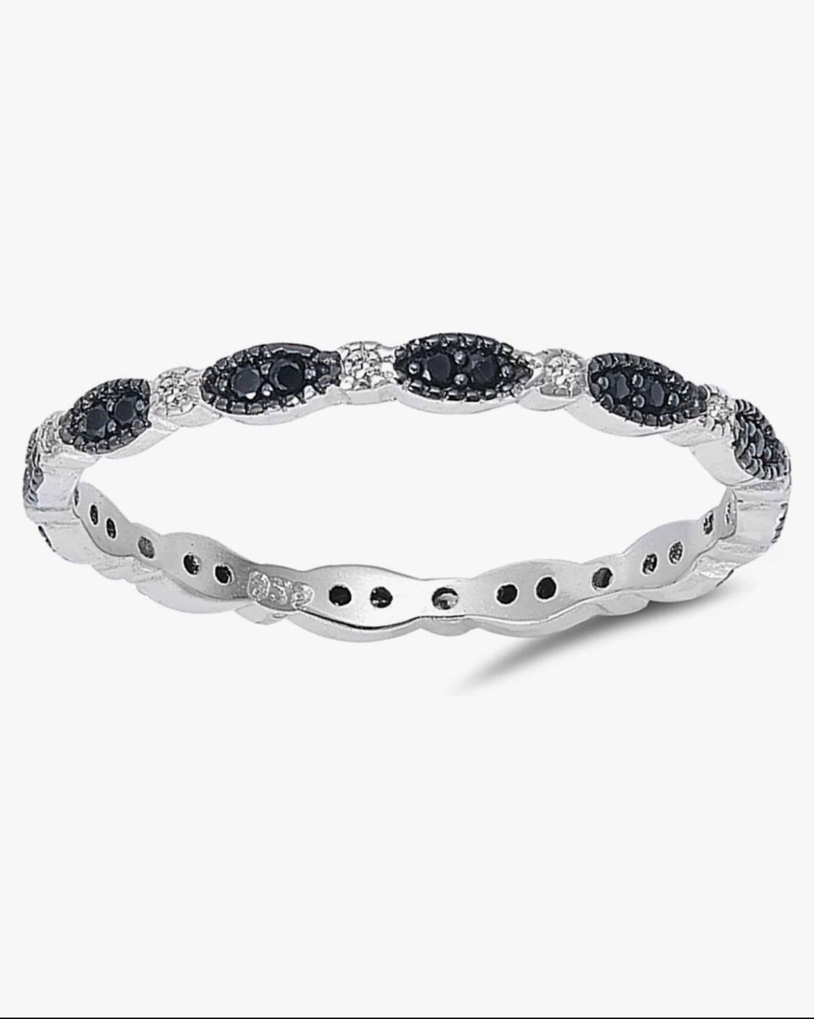 Rhodium Plated Sterling Silver & Black CZ Ring 