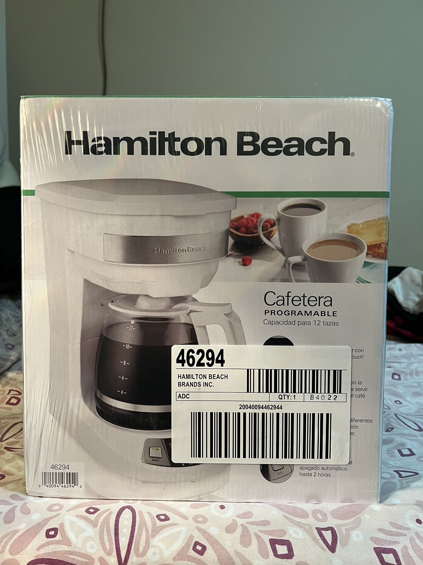 Hamilton Beach Programmable 12 Cup Coffee Maker, White, Stainless Accents, 46294