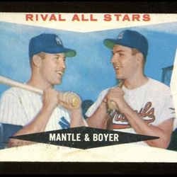 1960 TOPPS BASEBALL MICKEY MANTLE & KEN BOYER RIVAL ALL STARS #160 