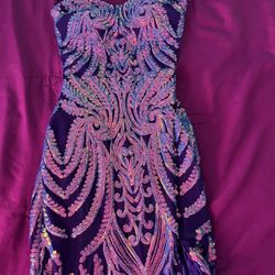 Blue Sequined Prom Dress